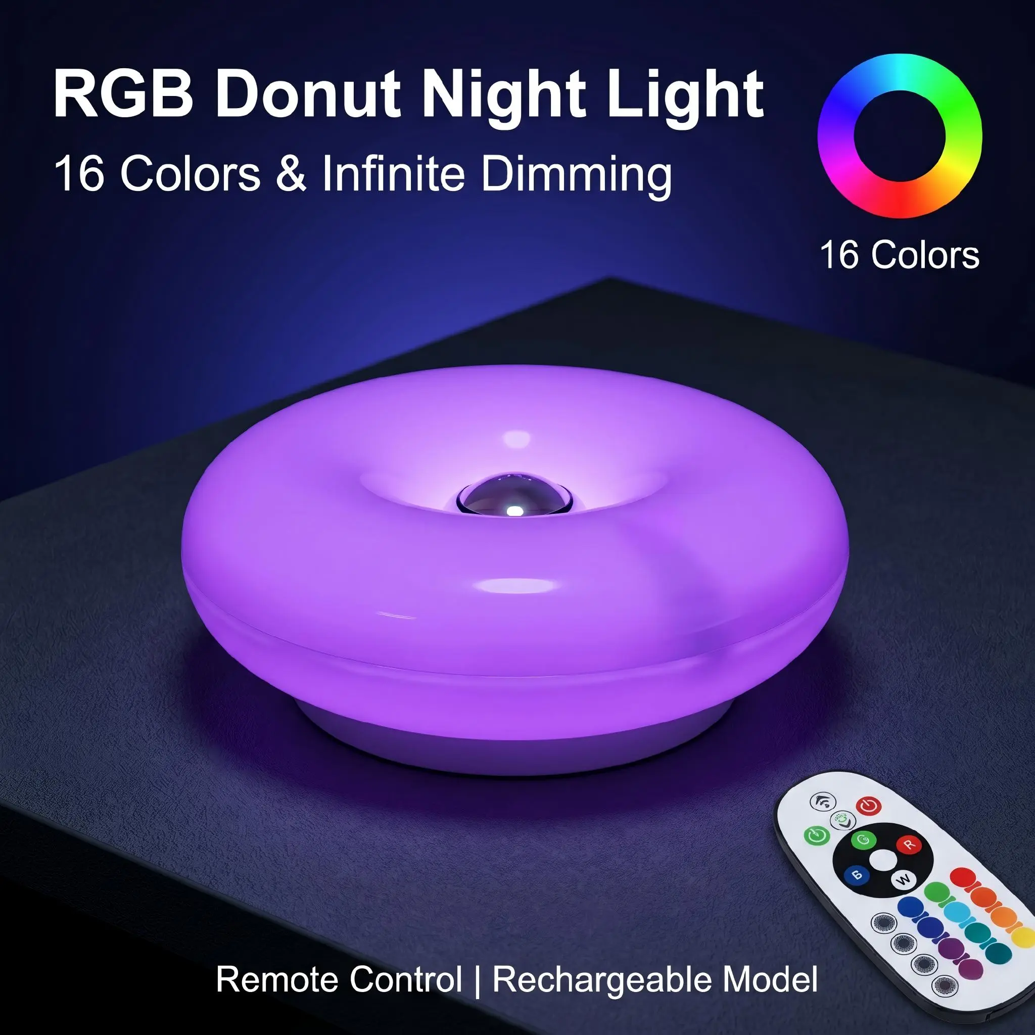 Ambient Lighting Decor For Room - RGB Donut Lamp,Plug-in Bedside Lamp Or