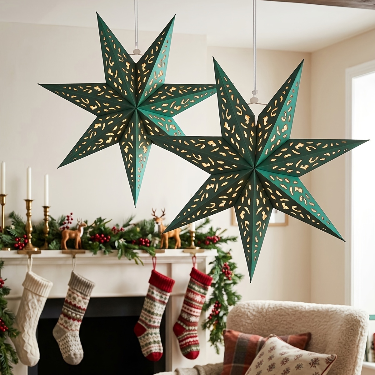 Pendant Lighting Christmas Decor - 2pcs, Pendants, Drops&Finials, 35cm, Green Hollow